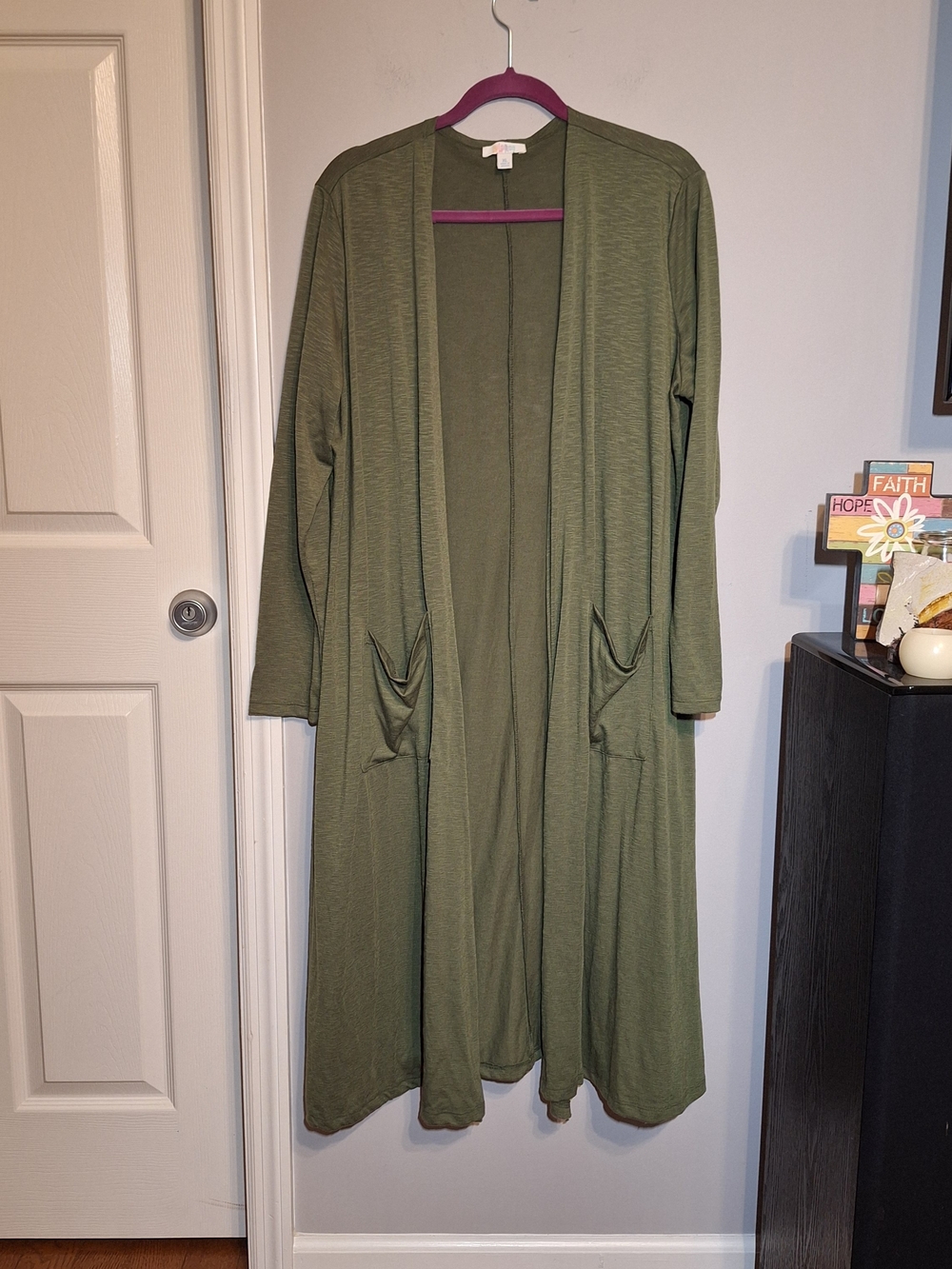 LuLaRoe Olive Green Long Open Front Duster Cardigan